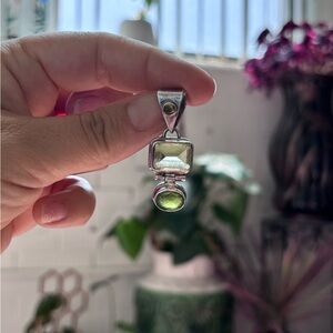 STERLING SILVER PENDANT: Lemon Quartz and Green Garnet